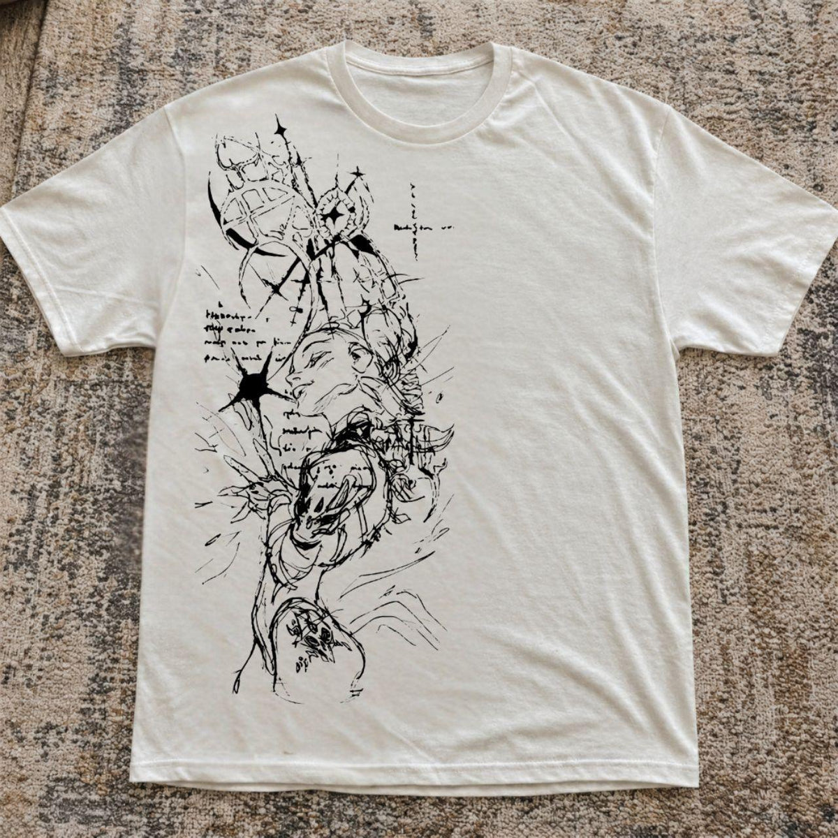 White Sketch Art Graphic Tee Shirt
