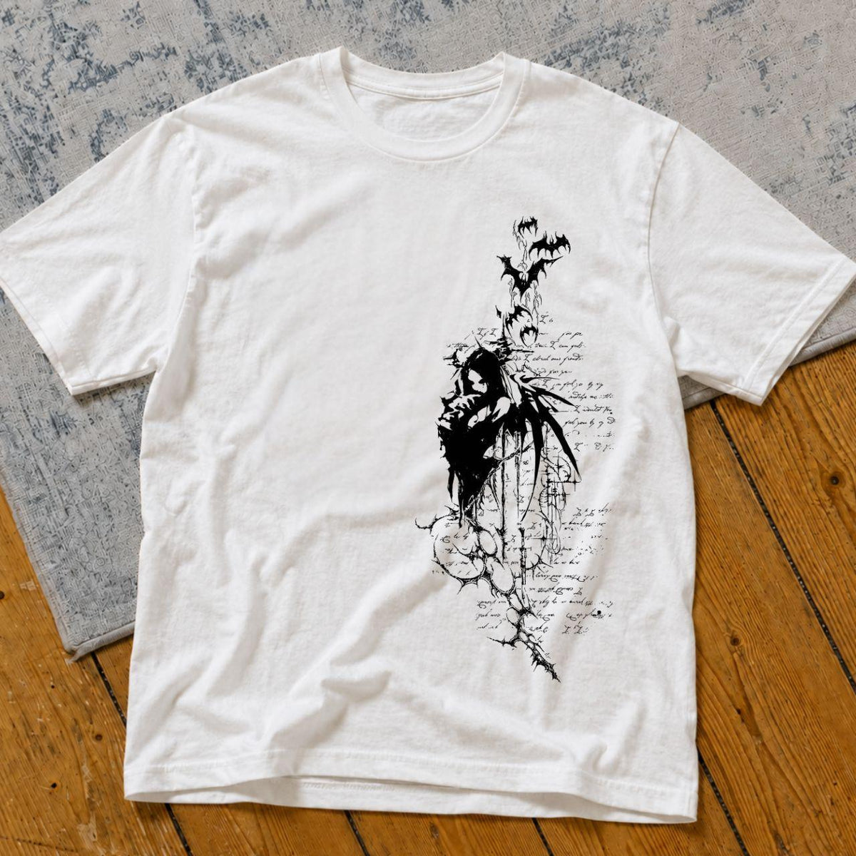 Dark Gothic Angel Sketch Graphic Tee Shirt