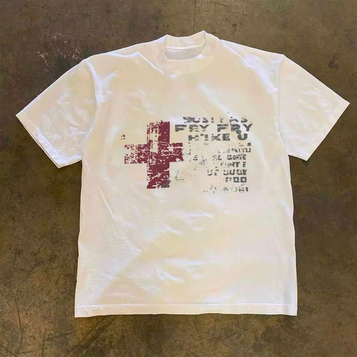 Distressed Cross Graphic Tee Shirt