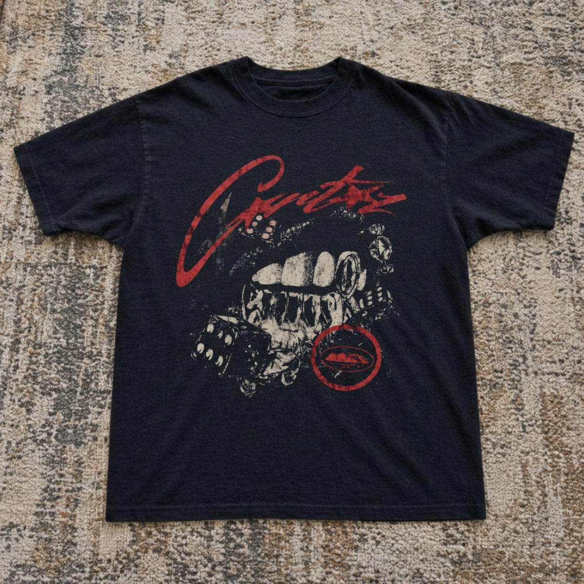 Black Racing Dice Teeth Graphic Tee Shirt