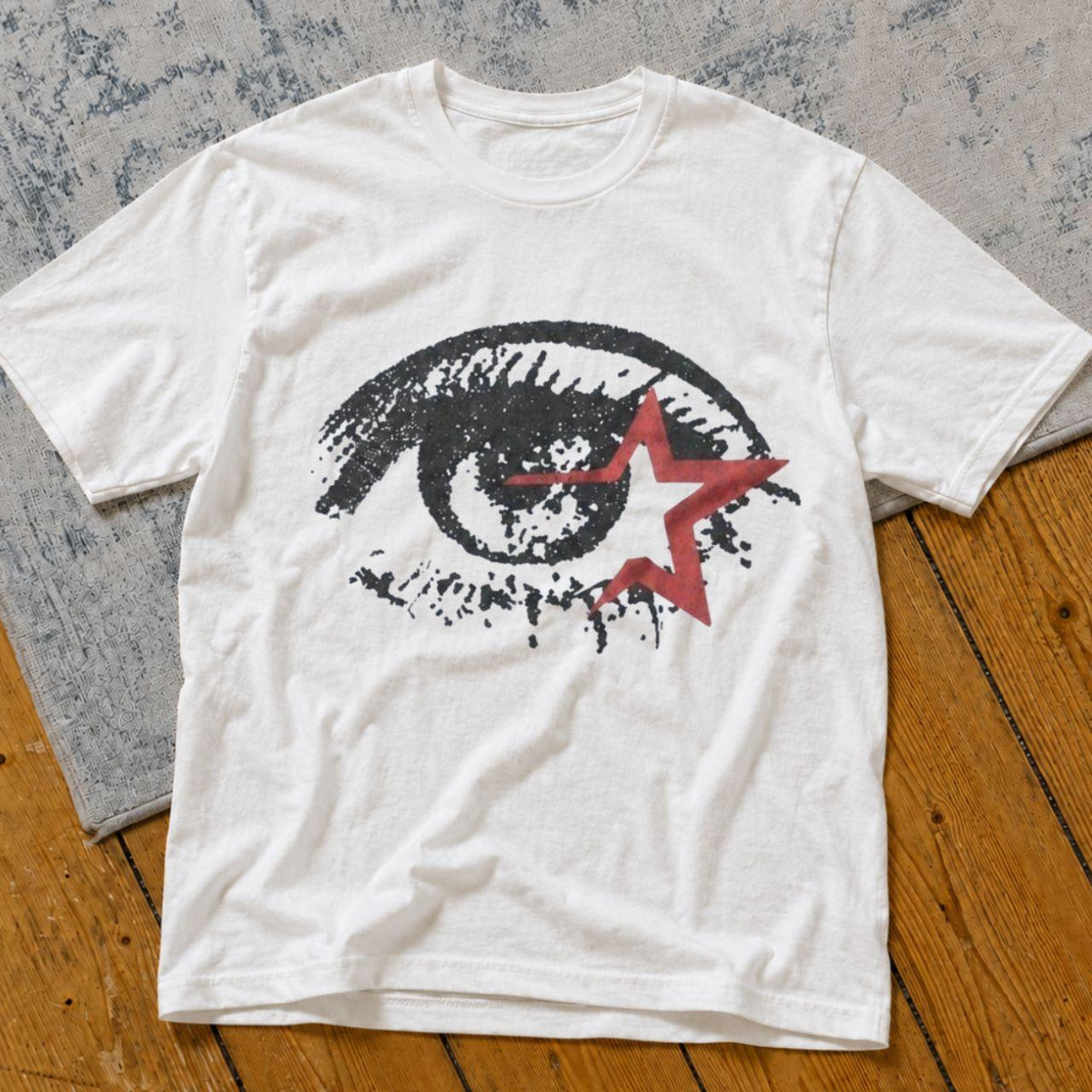 White Red Star Eye Punk Graphic Tee Shirt